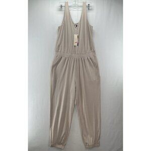 DOKOTOO Jumpsuit Size XL Ribbed Sleeveless Popover Tapered Cropped Beige